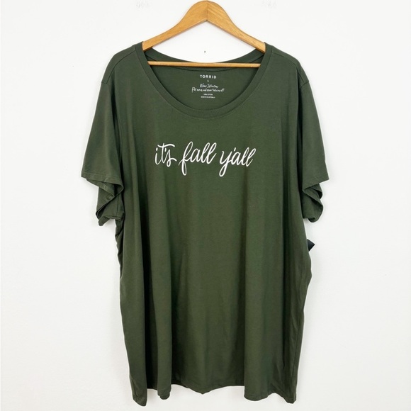 Torrid Olive Green “It’s Fall Y’all” Cotton Short Sleeves Round Neck Tee Size 5 - Picture 3 of 14